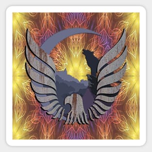 Native American Spiritual Nature Mountain Design, Eagle & Wolf Sticker